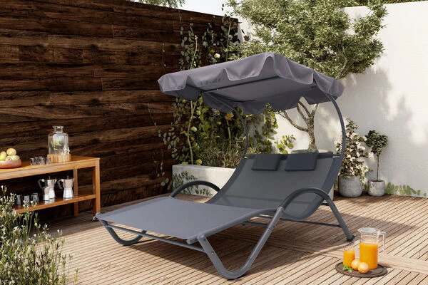 OUTFLEXX Doppelliege, Anthrazit, Polyester/Stahl Pulverbeschichtet, 205x138x34cm, Inkl. Nackenkissen, Rollbar – Bild 10