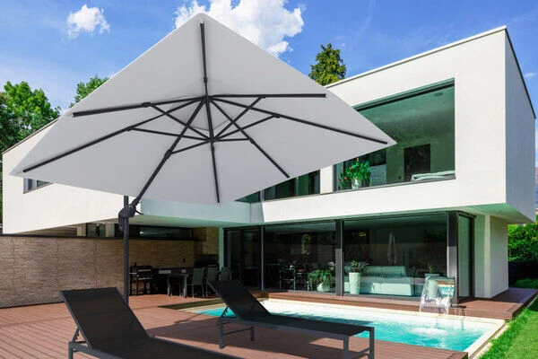 OUTFLEXX Ampelschirm, Creme, Pulverbesch. Aluminium, 300x300 Cm, Inkl. PlattenstĂ€nder, Twist-Funktion â Bild 2