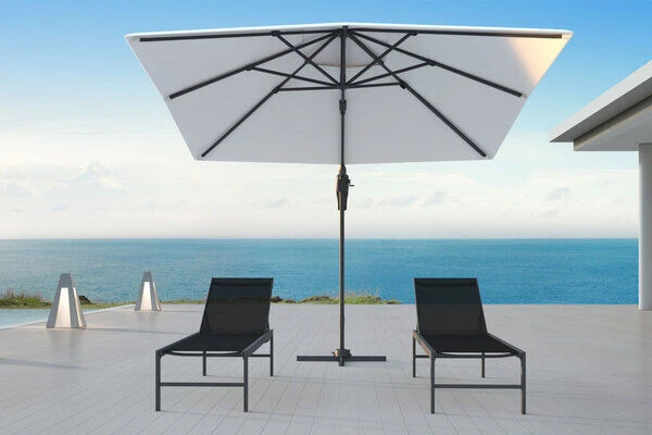 OUTFLEXX Ampelschirm, Creme, Pulverbesch. Aluminium, 300x300 Cm, Inkl. PlattenstĂ€nder, Twist-Funktion â Bild 3