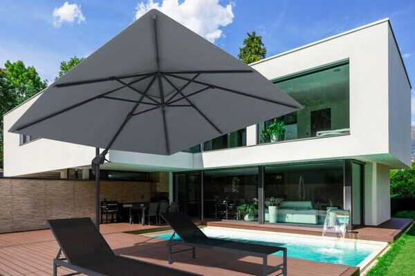 OUTFLEXX Ampelschirm, Anthrazit, Pulverbesch. Aluminium, 300x300 Cm, Inkl. Plattenständer, Twist-Funktion – Bild 2