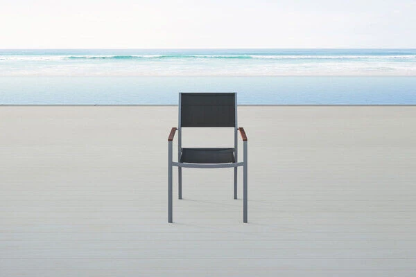 VILLANA Stapelsessel, Silber/schwarz, Alu/Textilene, 57 X 56 X 84 Cm, FSC Akazienholz Armlehnen – Bild 2