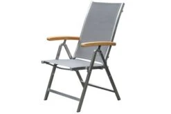 OUTFLEXX Multipositionssessel, Taupe , Edelstahl/Textilene, Armlehnen Aus FSC-Teakholz