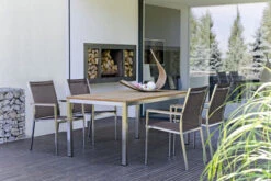 STERN Cardiff Esstischgarnitur, Taupe/silber, Edelstahl/Textil, 160 X 90 Cm, 4 Pers., FSC-Teakholz