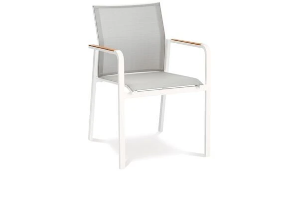 BEST Paros Stapelsessel, Weiß/grau, Alu/Ergotex/Teak, 56 X 64 X 85 Cm