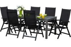 KETTLER Basic Plus Esstischgarnitur, Anthrazit/anthrazit, Alu/Textilene, 180/240x90cm, 6 Multipositionssessel