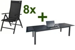 DOPPLER Expert Esstischgarnitur, Anthrazit/schwarz, Alu/Textilene, 8 Multipositionssessel, 220-280x100cm