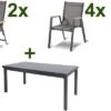 HARTMAN Aruba Teak Sitzgruppe, Xerix, Alu/Textilene, Tisch 180/240x100cm, 4 Stapel-, 2 Multipositionssessel