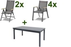 HARTMAN Aruba Teak Sitzgruppe, Xerix, Alu/Textilene, Tisch 180/240x100cm, 4 Stapel-, 2 Multipositionssessel