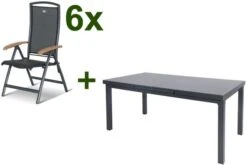 HARTMAN Raffaelo Esstischgarnitur, Xerix, Alu/Textilene, Tisch 180/240x100cm, 6 Multipositionssessel