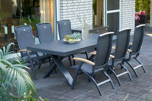 HARTMAN Sondermodell Xanadu/Da Vinci Sitzgruppe, Xerix/anthrazit, Alu/Glaskeramik, 6 Multipos, 220/280x100cm