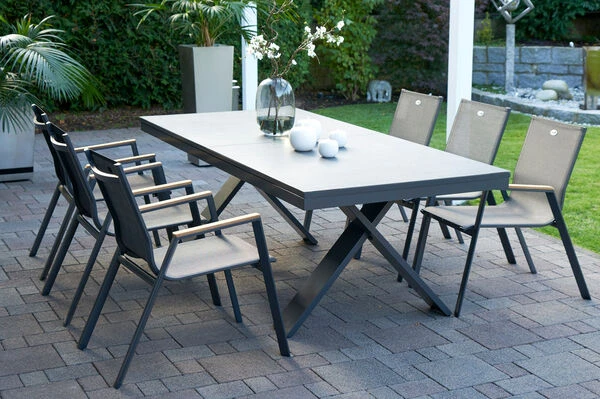 HARTMAN Sondermodell Xanadu / Aruba Set, Xerix/anthrazit, Alu/Glaskeramik, 6 Stapelsessel, 220/280x100cm