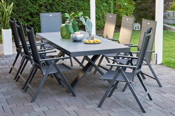 HARTMAN Sondermodell Xanadu / Aruba Sitzgruppe, Xerix/anthrazit, Alu/Glaskeramik, 8 Multipos, 220/280x100cm