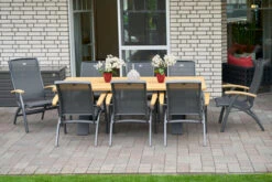 HARTMAN Xanadu / Da Vinci Sitzgruppe, Xerix/anthrazit, Alu/Teakholz, 6 Diningsessel, 2 Multipos, 220x100cm