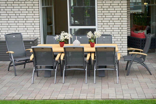 HARTMAN Xanadu / Da Vinci Sitzgruppe, Xerix/anthrazit, Alu/Teakholz, 6 Diningsessel, 2 Multipos, 220x100cm