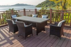 OUTFLEXX Dining Set, Braun Marmoriert, Polyrattan, Tisch 220x100cm, Spraystone, 6mm, 6 Sessel