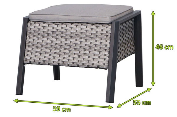 Ploß Louvra 2 Design-Fußhocker, Natur-anthrazit, Polyrattan, 59x55x46cm, Inkl. Polster – Bild 5