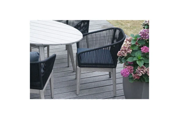 Ploß Arendal Diningsessel, Schwarz/grau, Rope/FSC-Akazie, 58,5x61,5x87cm, Inkl. Polster – Bild 2