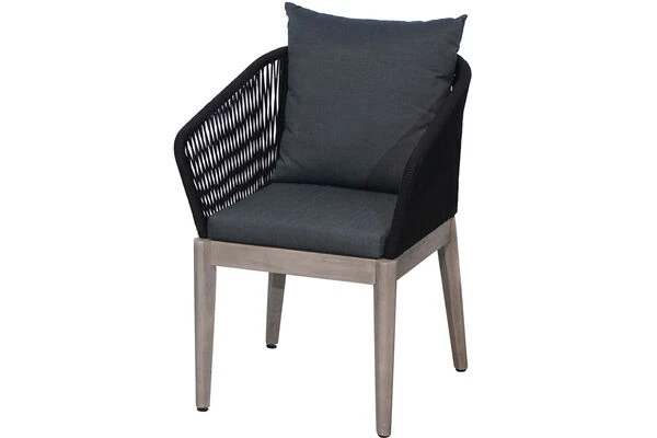 Ploß Arendal Diningsessel, Schwarz/grau, Rope/FSC-Akazie, 58,5x61,5x87cm, Inkl. Polster