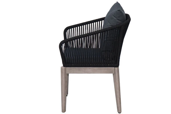 Ploß Arendal Diningsessel, Schwarz/grau, Rope/FSC-Akazie, 58,5x61,5x87cm, Inkl. Polster – Bild 4