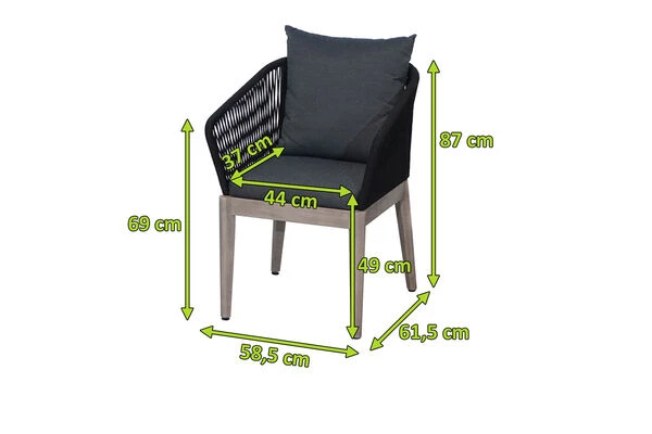 Ploß Arendal Diningsessel, Schwarz/grau, Rope/FSC-Akazie, 58,5x61,5x87cm, Inkl. Polster – Bild 5