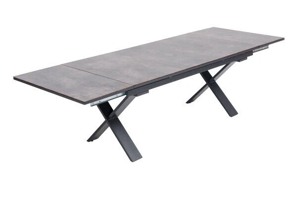 OUTFLEXX Esstischgarnitur, OUTFLEXX® Anthrazit Matt, Alu / HPL / Textil, Tisch 180/280x100cm, 4 Stapelsessel, 2 Multipo – Bild 11