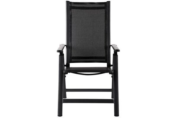 OUTFLEXX Esstischgarnitur, OUTFLEXX® Anthrazit Matt, Alu / HPL / Textil, Tisch 180/280x100cm, 4 Stapelsessel, 2 Multipo – Bild 14