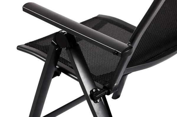 OUTFLEXX Esstischgarnitur, OUTFLEXX® Anthrazit Matt, Alu / HPL / Textil, Tisch 180/280x100cm, 4 Stapelsessel, 2 Multipo – Bild 16