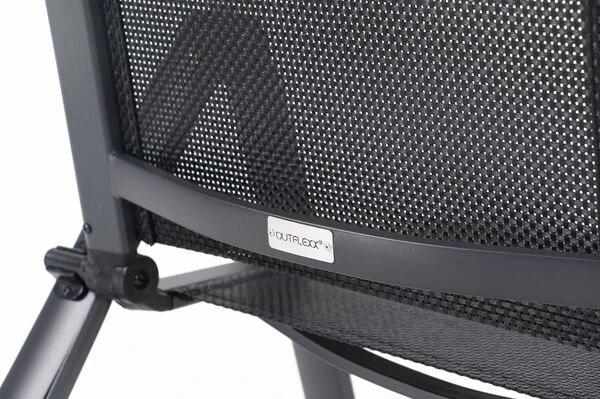 OUTFLEXX Esstischgarnitur, OUTFLEXX® Anthrazit Matt, Alu / HPL / Textil, Tisch 180/280x100cm, 4 Stapelsessel, 2 Multipo – Bild 17