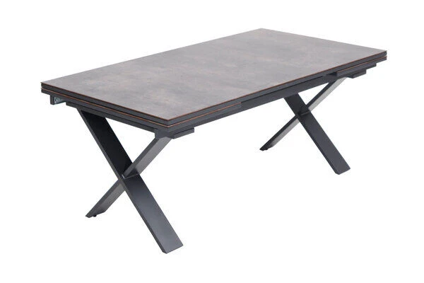 OUTFLEXX Esstischgarnitur, OUTFLEXX® Anthrazit Matt, Alu / HPL / Textil, Tisch 180/280x100cm, 4 Stapelsessel, 2 Multipo – Bild 8