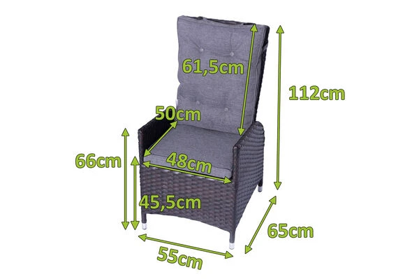 OUTFLEXX 2er Set Dining Sessel, Braun, Polyrattan, Je 55 X 65 X 112 Cm, Rücken Stufenlos Verstellbar – Bild 5