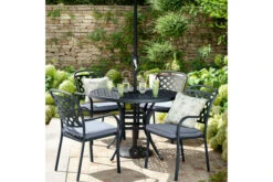 HARTMAN Preston Esstischgarnitur, Grau, Alu-Guss, 4 Dining Sessel, Inklusive Polster