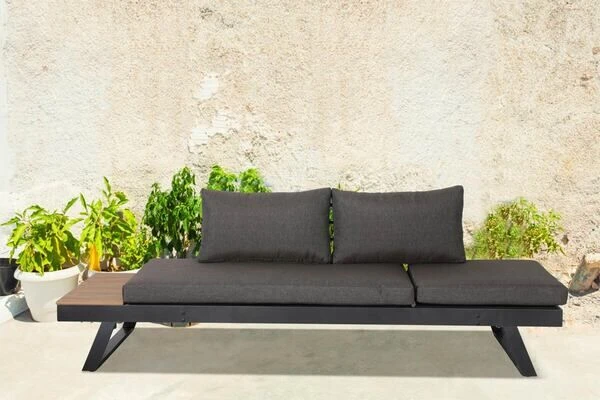 OUTFLEXX Lounge/Liege, Dunkelgrau, Alu/Holzimitat/Textilene, 228x78x66 Cm, Verstellbar, Inkl. Seitenablage – Bild 2