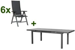 STERN New Top Esstischgarnitur, Graphit, Alu / Glas / Textil, Tisch 180/240x100cm, 6 Klappsessel