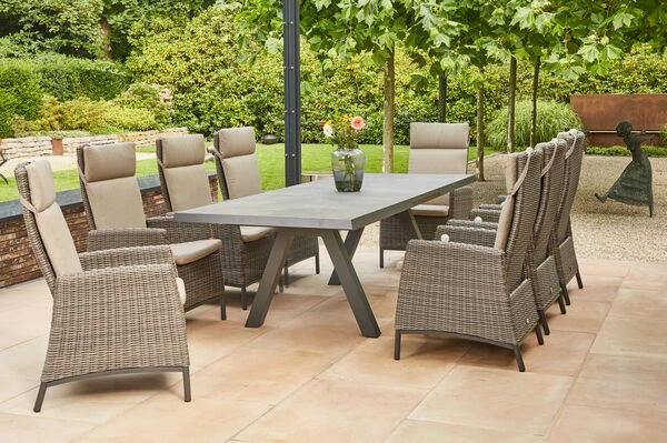 SIENA GARDEN Tirana/Amira Dining Set, Anthrazit/grau, Alu/Gardino®-Geflecht/Keramik, 205-265 X 103 X 76 Cm, Inkl. 8 Diningsessel, Verstellbar