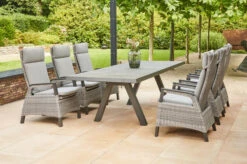 SIENA GARDEN Tirana/Solea Dining Set, Anthrazit/blau, Keramik/Gardino®-Geflecht/Alu, 205-265 X 103 X 76 Cm, Inkl. 6 Diningsessel, Stufenlos Verstellbar