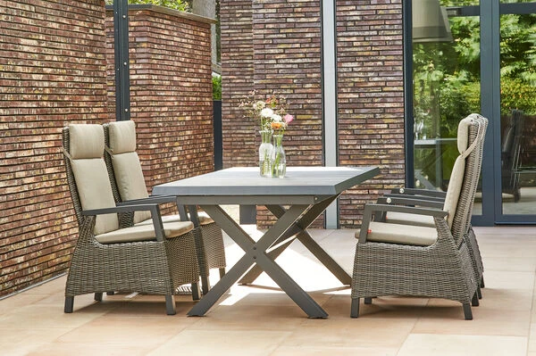 SIENA GARDEN Messina/Corido Dining Set, Anthrazit/grau, Alu/Gardino®-Geflecht/Keramik, Ca. 200-260 X 100 Cm, Inkl. 4 Diningsessel – Bild 20