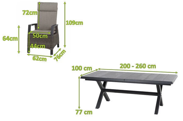 SIENA GARDEN Messina/Corido Dining Set, Anthrazit/grau, Alu/Gardino®-Geflecht/Keramik, Ca. 200-260 X 100 Cm, Inkl. 4 Diningsessel – Bild 5