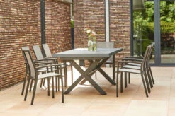 SIENA GARDEN Messina/Velia Dining Set, Anthrazit/grau, Alu/Ranotex®-Gewebe/Keramik, 200-260x100, Inkl. 8 Diningsessel