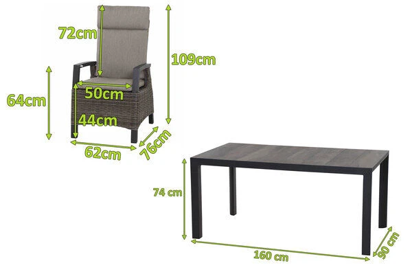 SIENA GARDEN Silva/Corido Dining Set, Anthrazit/grau, Alu/Gardino®-Geflecht/Keramik, 160 X 90cm, Inkl. 4 Diningsessel – Bild 5