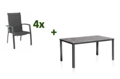 KETTLER Cubic/Legato Esstischgarnitur, Anthrazit, Alu/Kettalit/Textilene, 160x90 Cm, 4 Stapelsessel