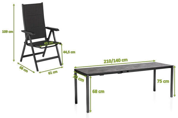 KETTLER Cubic/Basic Plus Padded Esstischgarnitur, Anthrazit, Alu/HPL/Textilene, 140/210x70 Cm, 8 Multipos â Bild 5