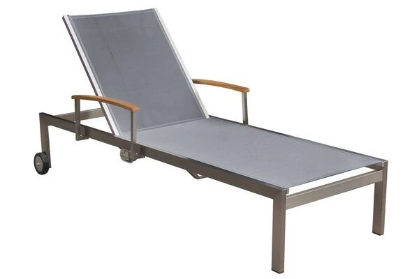 OUTFLEXX 2er-Set Sonnenliegen, Silber, Edelstahl/Teak, 195,5x74x35cm, Mit Beistelltisch 45x45cm – Bild 2