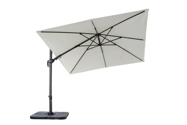 OUTFLEXX Ampelschirm, Creme, Pulverbesch. Aluminium, 300x300 Cm, Inkl. PlattenstĂ€nder, Twist-Funktion â Bild 4