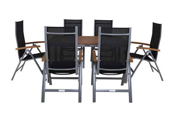 VILLANA Esstischgarnitur, Silber/schwarz, Alu / FSC-Akazienholz, Gartentisch 150 X 90 Cm, 6 Multipositionssessel – Bild 2