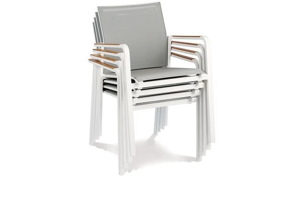 BEST Paros Stapelsessel, Weiß/grau, Alu/Ergotex/Teak, 56 X 64 X 85 Cm – Bild 2