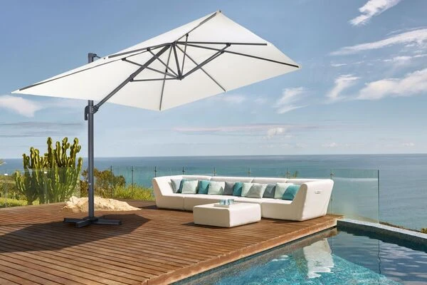 OUTFLEXX Ampelschirm, Anthrazit/creme, Pulverbesch. Aluminium, 400x300cm, Inkl. PlattenstĂ€nder â Bild 2