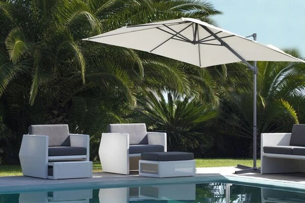 OUTFLEXX Ampelschirm, Anthrazit/creme, Pulverbesch. Aluminium, 250x250cm, Inkl. PlattenstĂ€nder â Bild 2