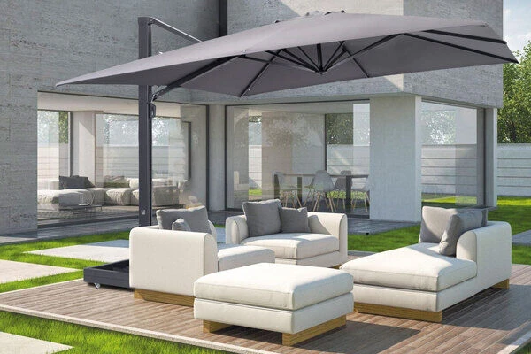 OUTFLEXX Ultimate L Ampelschirm, Anthrazit/grau, Alu/Spuncrylic®, 400x400cm, Inkl. Befüllbarem Schirmständer – Bild 2