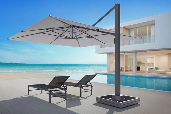 OUTFLEXX Ultimate XL Ampelschirm, Anthrazit/grau, Alu/Spuncrylic®, 450x450cm, Inkl. Befüllbarem Schirmständer – Bild 2