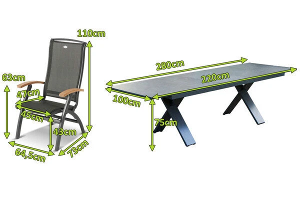 HARTMAN Sondermodell Xanadu/Da Vinci Sitzgruppe, Xerix/anthrazit, Alu/Glaskeramik, 6 Multipos, 220/280x100cm – Bild 2